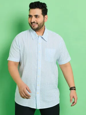 Men Plus Size Trani-Blue Striped Shirt