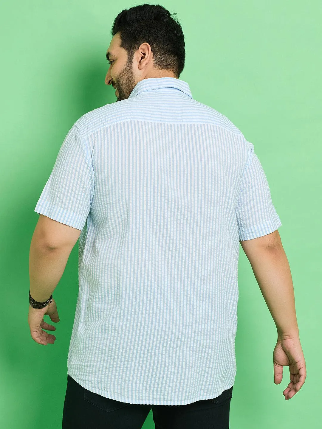 Men Plus Size Trani-Blue Striped Shirt