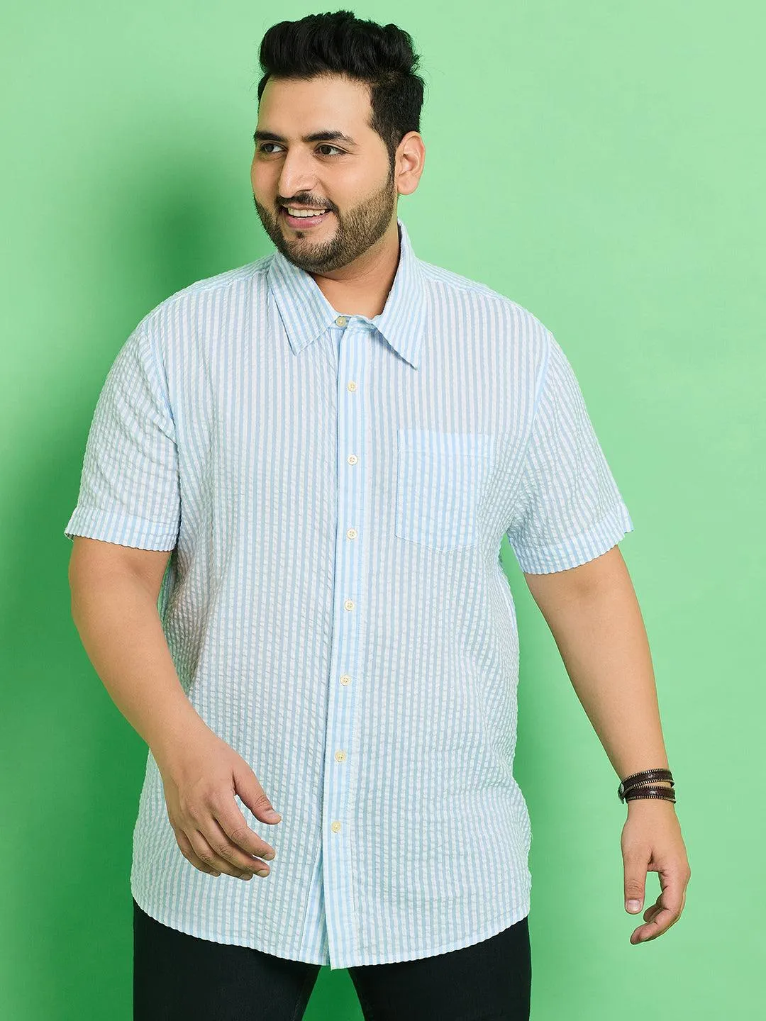 Men Plus Size Trani-Blue Striped Shirt