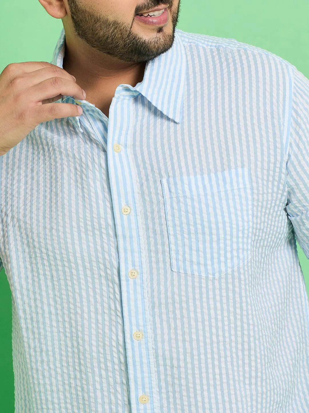 Men Plus Size Trani-Blue Striped Shirt