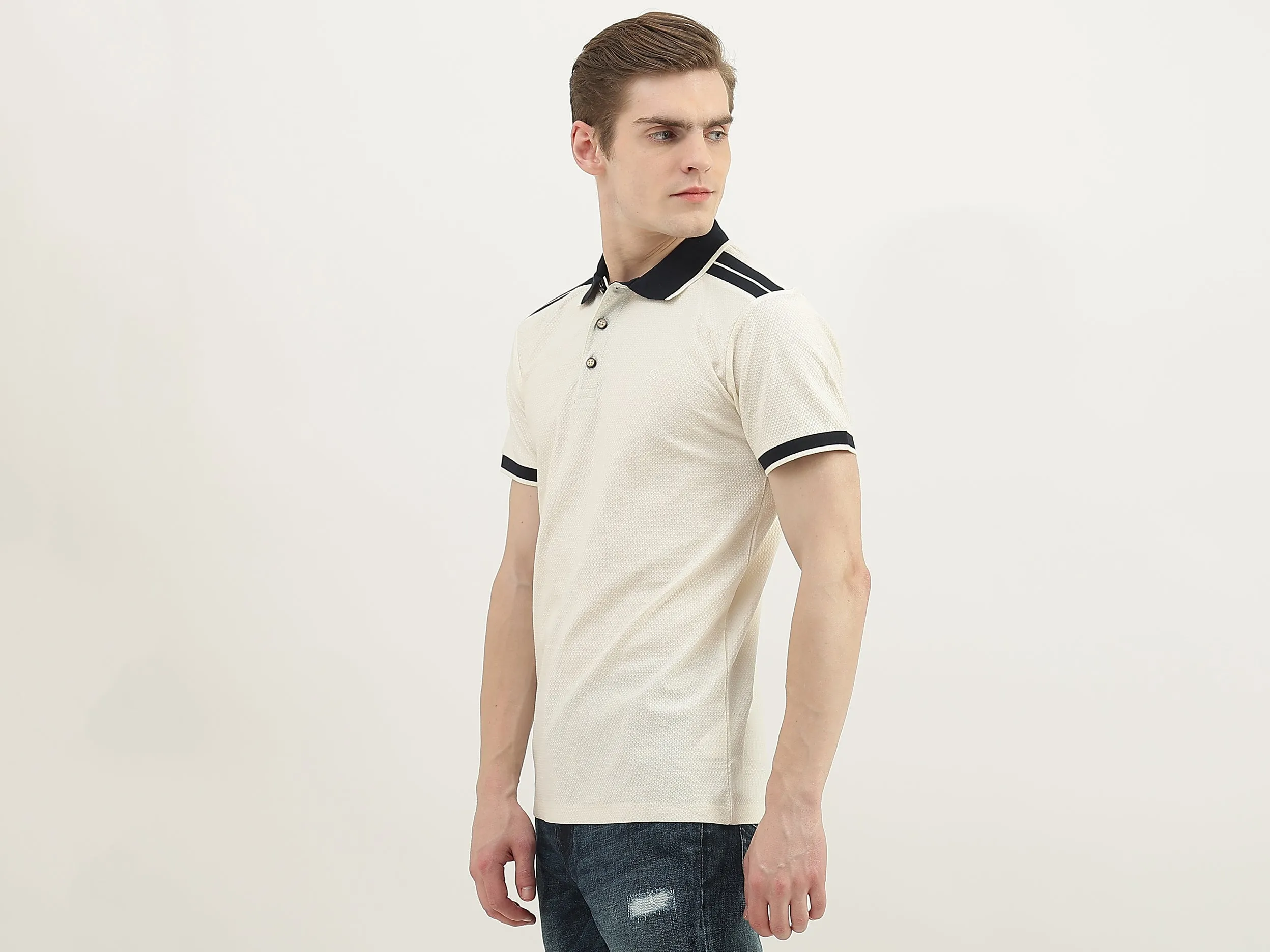 Men Textured Polo Collar T-Shirt