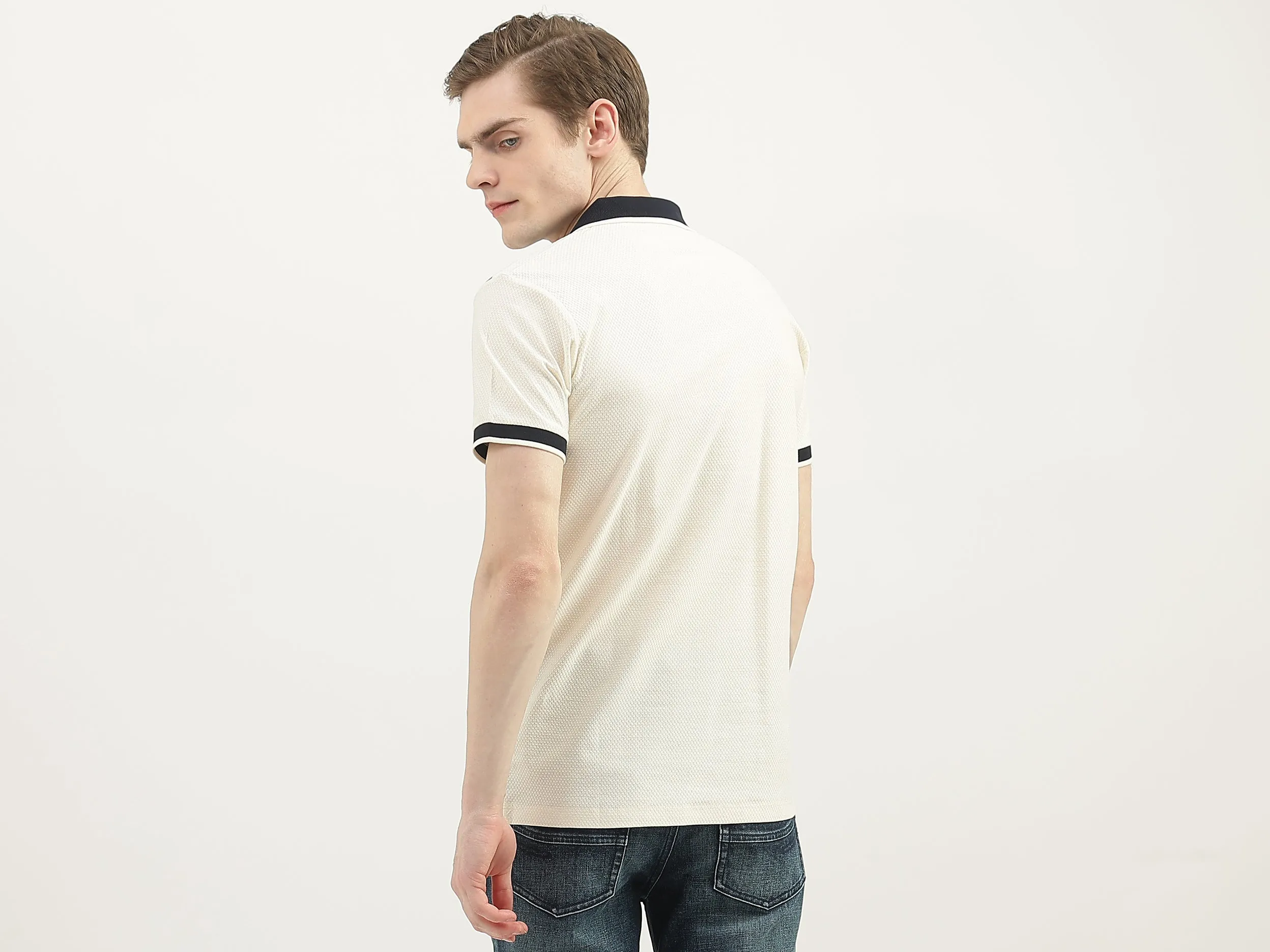 Men Textured Polo Collar T-Shirt