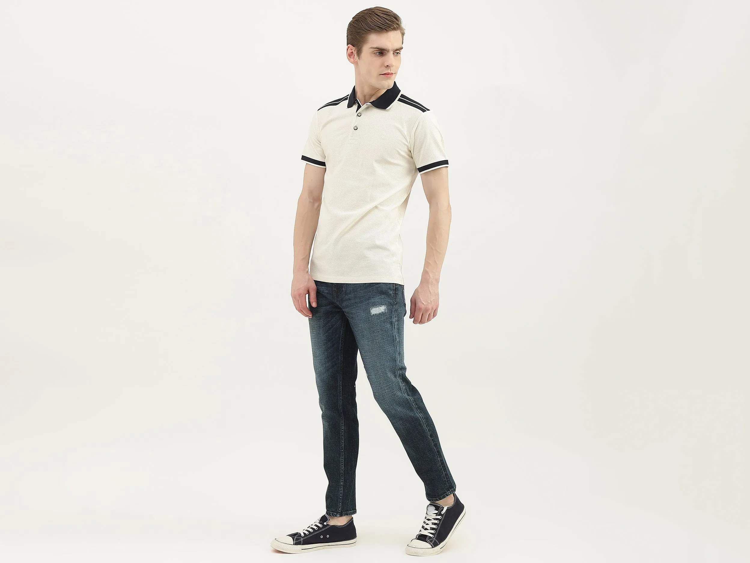Men Textured Polo Collar T-Shirt