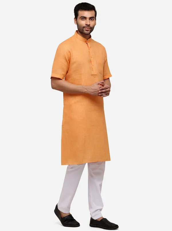 Orange Self Textured Regular Fit Modi Kurta | JadeBlue