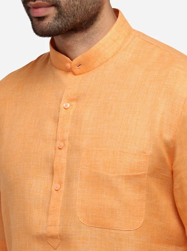 Orange Self Textured Regular Fit Modi Kurta | JadeBlue