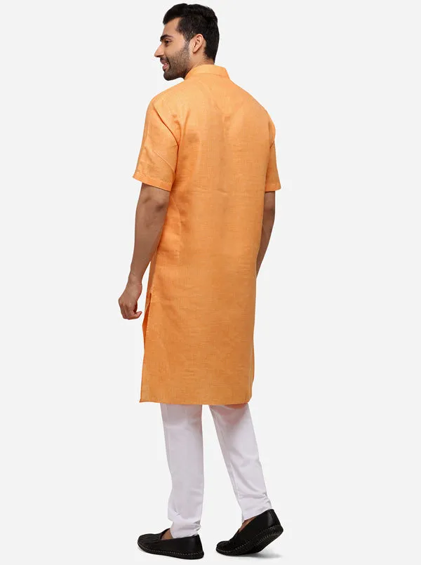 Orange Self Textured Regular Fit Modi Kurta | JadeBlue