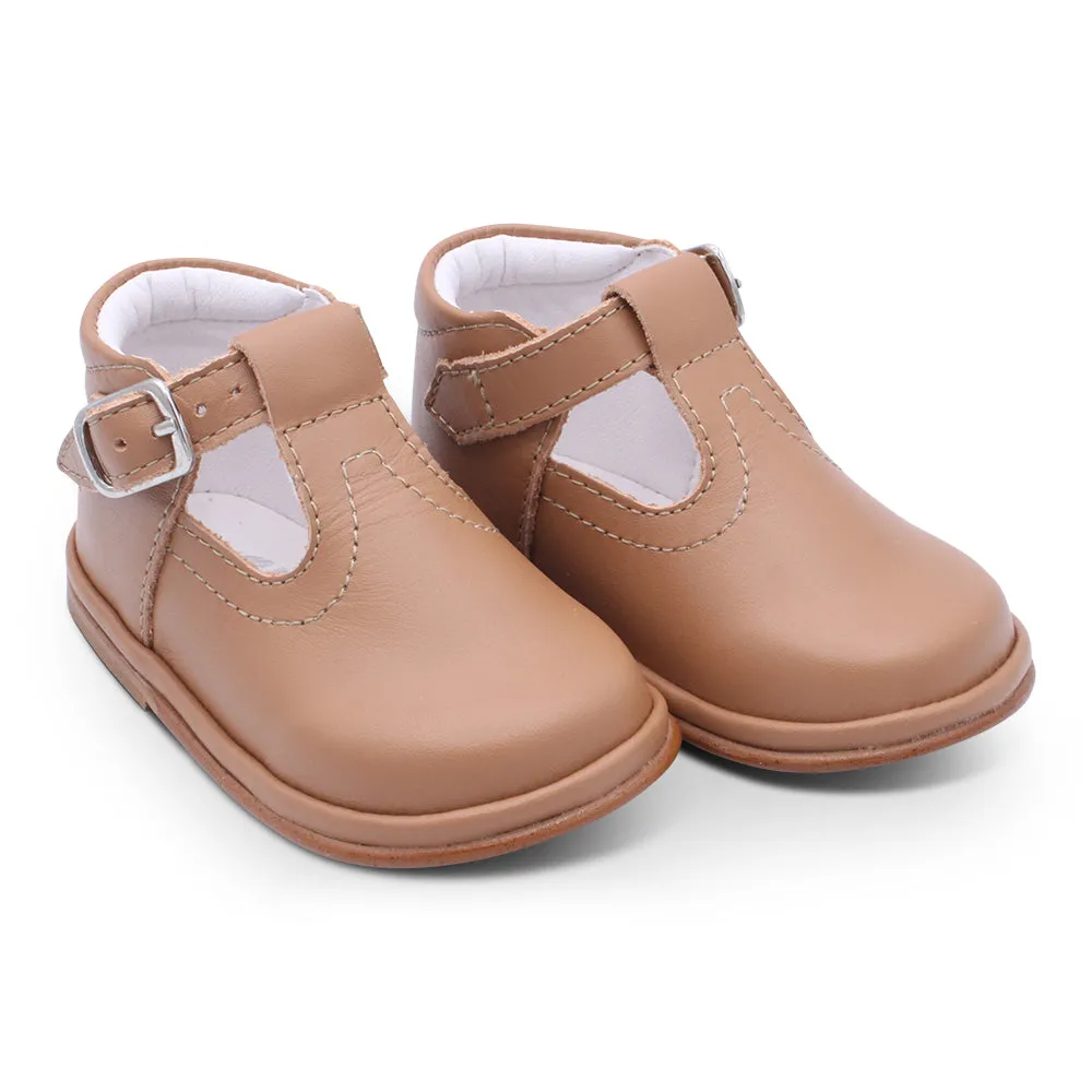 'Oren' Boys Tan Leather T-Bar Shoes