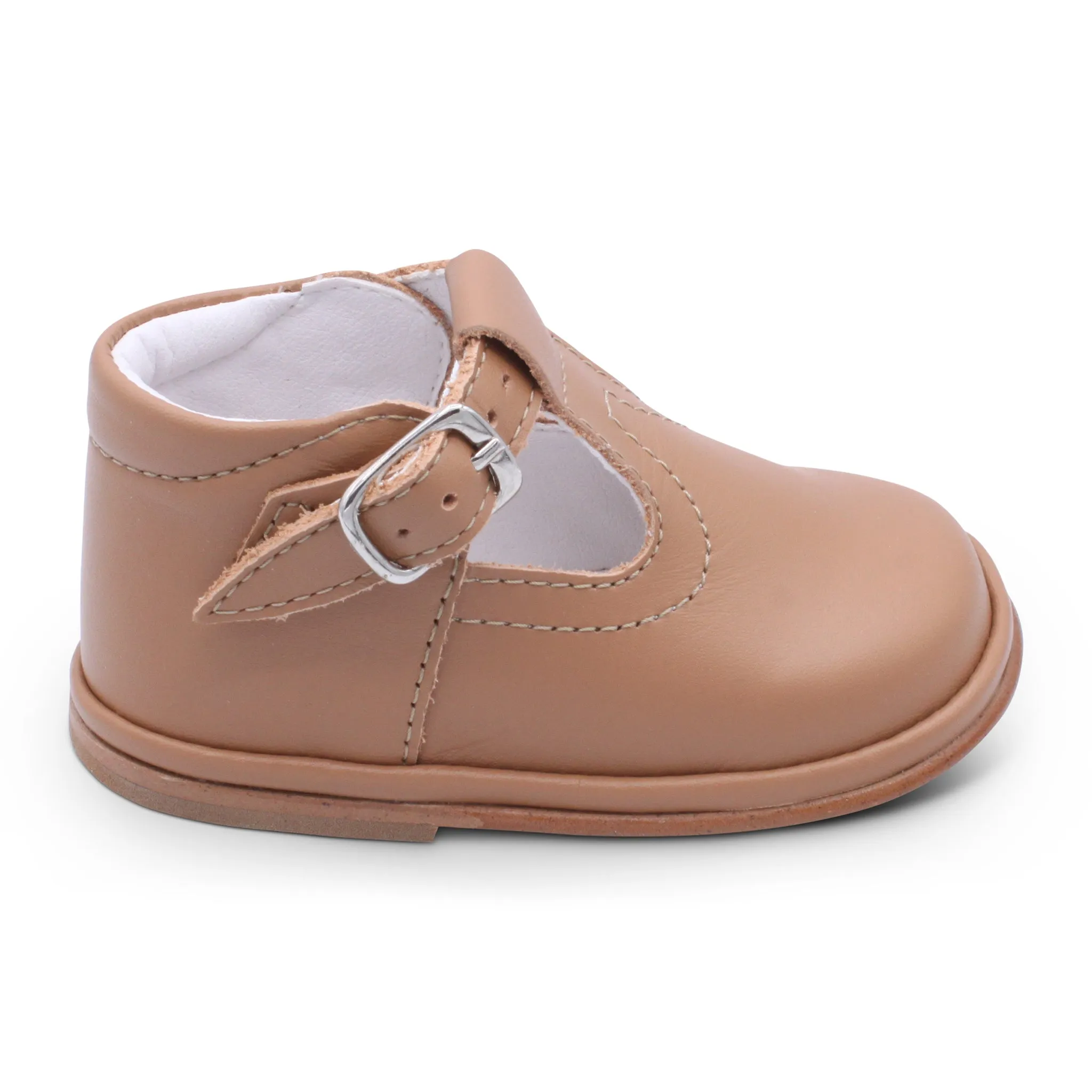 'Oren' Boys Tan Leather T-Bar Shoes