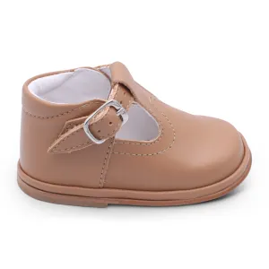 'Oren' Boys Tan Leather T-Bar Shoes