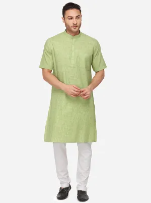 Pastel Green Self Textured Regular Fit Modi Kurta | JadeBlue