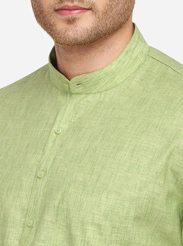 Pastel Green Self Textured Regular Fit Modi Kurta | JadeBlue