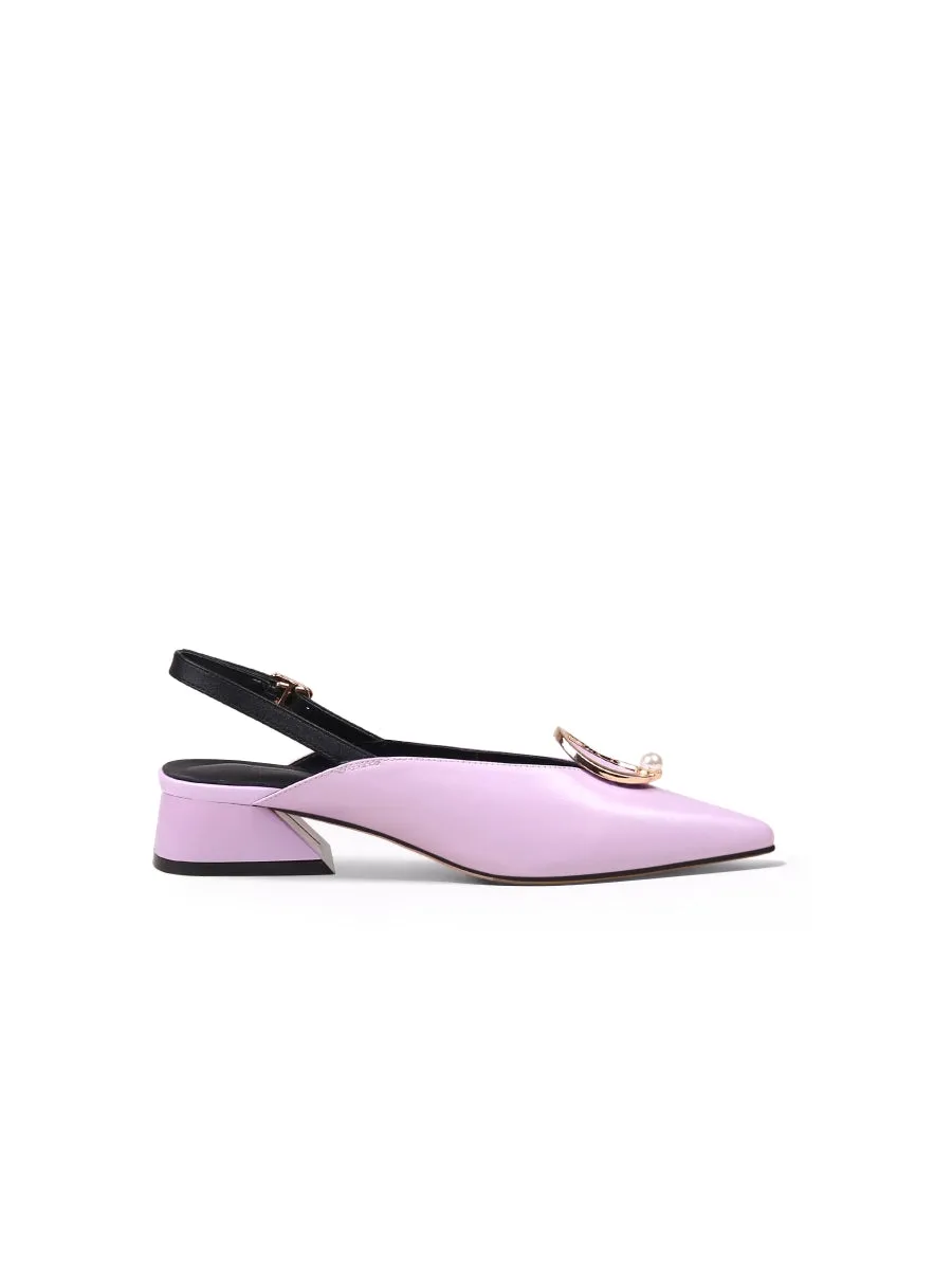 Pearl Ring Deco Croc-Embossed Leather Slingback Lalic