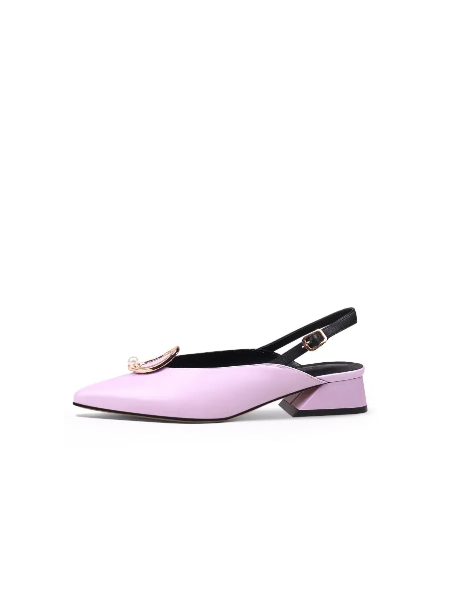 Pearl Ring Deco Croc-Embossed Leather Slingback Lalic