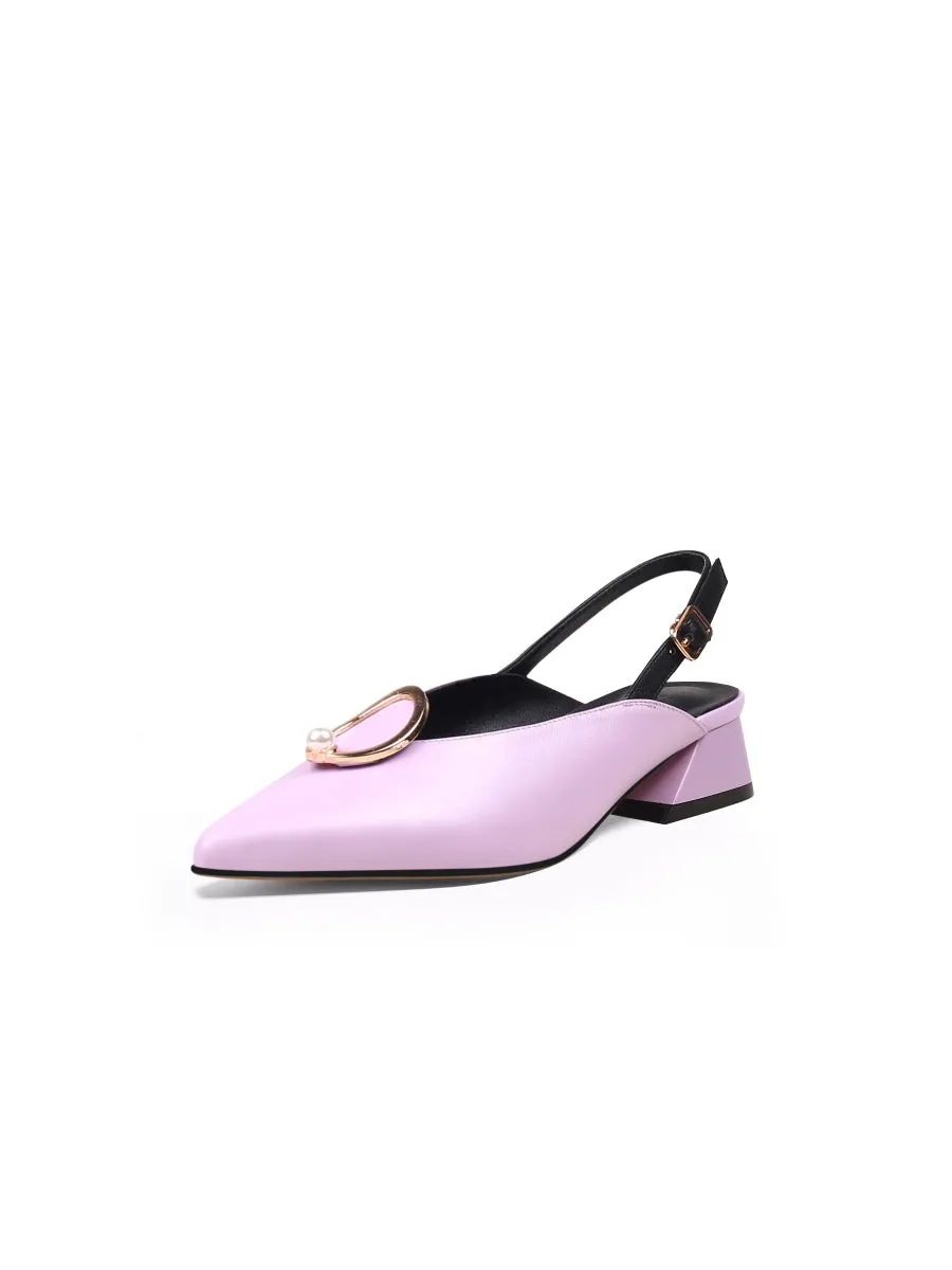 Pearl Ring Deco Croc-Embossed Leather Slingback Lalic