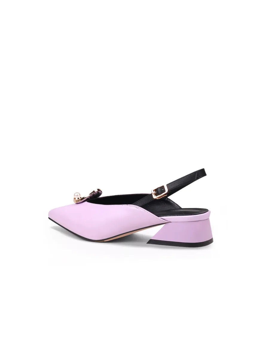 Pearl Ring Deco Croc-Embossed Leather Slingback Lalic