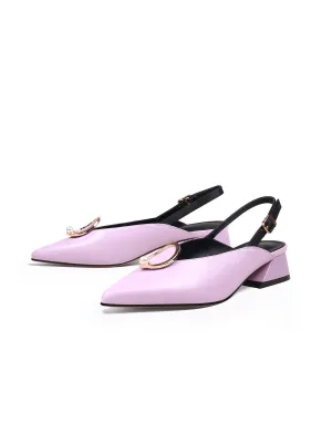 Pearl Ring Deco Croc-Embossed Leather Slingback Lalic