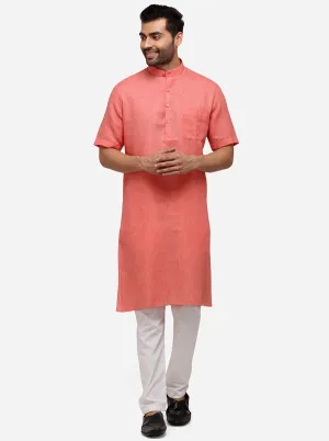 Pink Self Textured Regular Fit Modi Kurta | JadeBlue