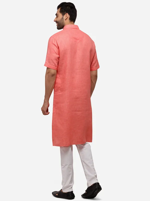 Pink Self Textured Regular Fit Modi Kurta | JadeBlue