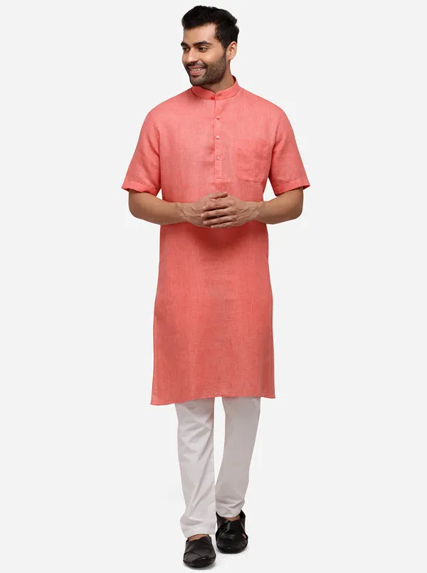 Pink Self Textured Regular Fit Modi Kurta | JadeBlue