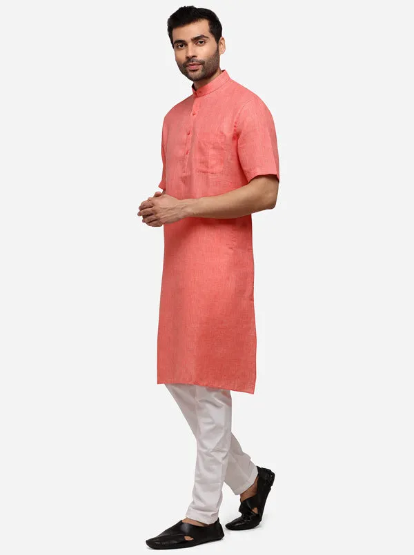 Pink Self Textured Regular Fit Modi Kurta | JadeBlue