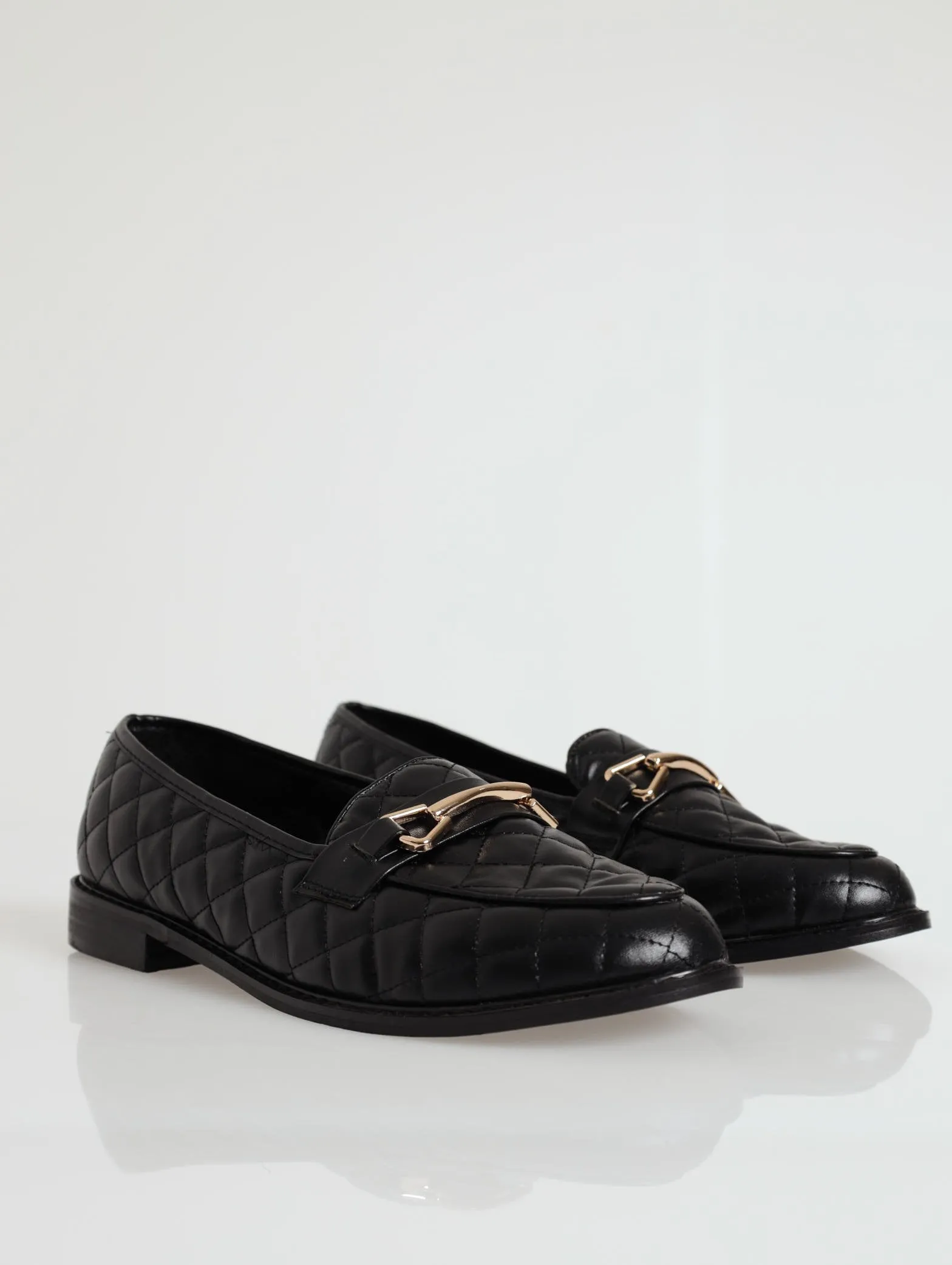 Quilted Loafer With Metal Bar Trim - Black