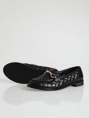 Quilted Loafer With Metal Bar Trim - Black