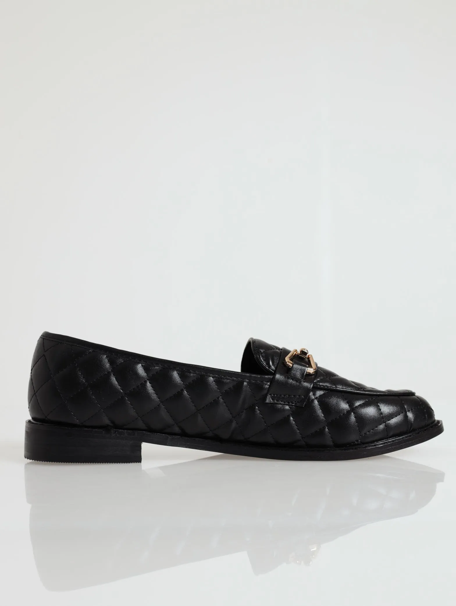 Quilted Loafer With Metal Bar Trim - Black