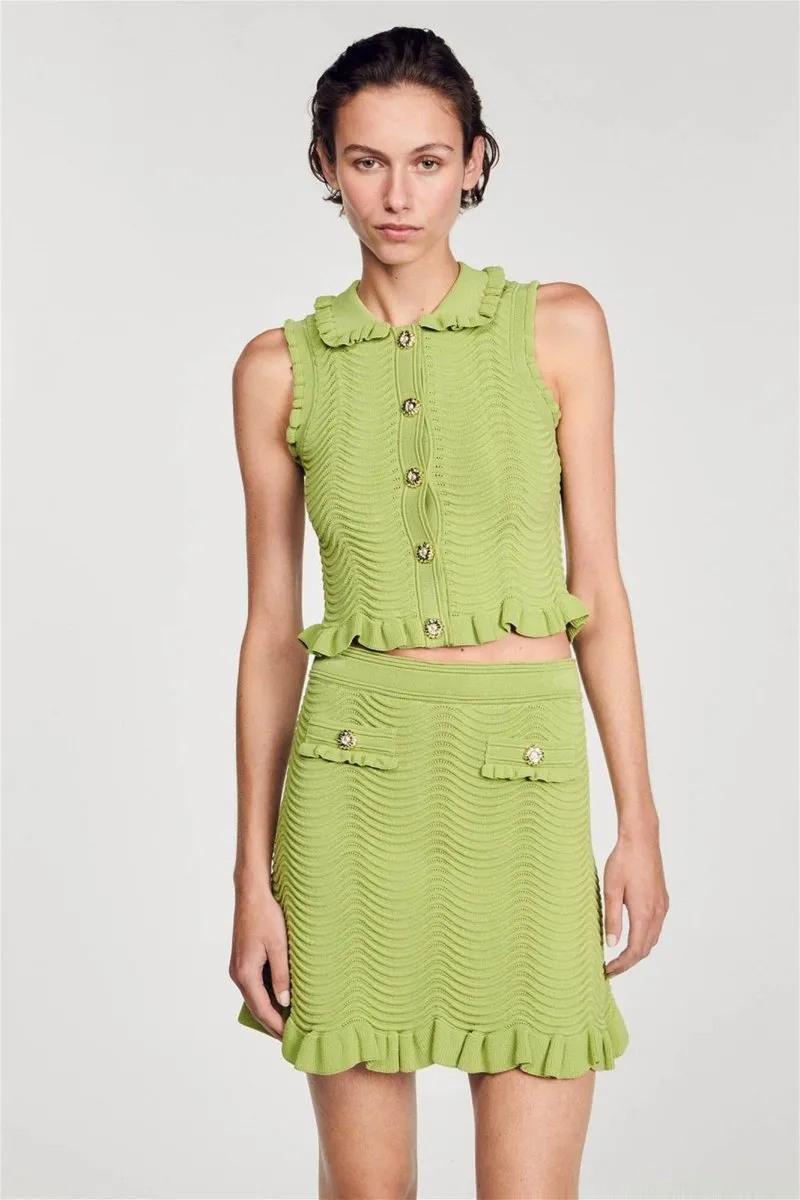 Retro Knit Two-Piece Set with Ruffle Details