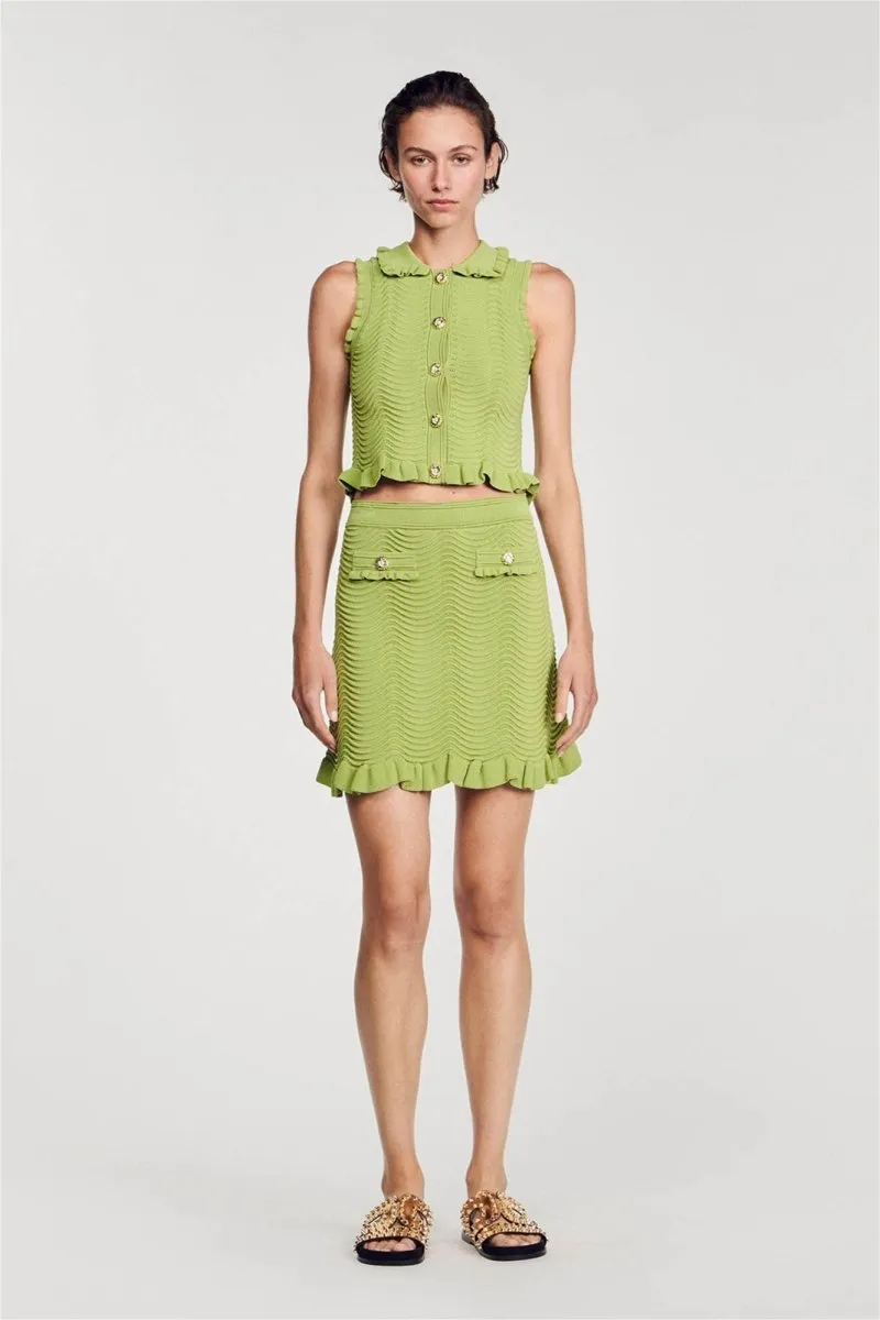Retro Knit Two-Piece Set with Ruffle Details