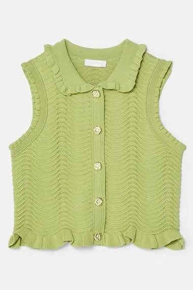 Retro Knit Two-Piece Set with Ruffle Details