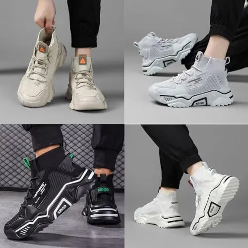 SANNAX Fashion Shoes for Mens High Top Casual Walking Shoes Non Slip Breathable Mesh Lightweight Sneakers