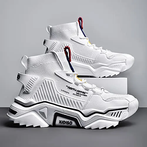SANNAX Fashion Shoes for Mens High Top Casual Walking Shoes Non Slip Breathable Mesh Lightweight Sneakers