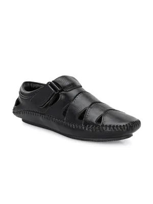 Sophisticated Black Leather Cutout Sandal