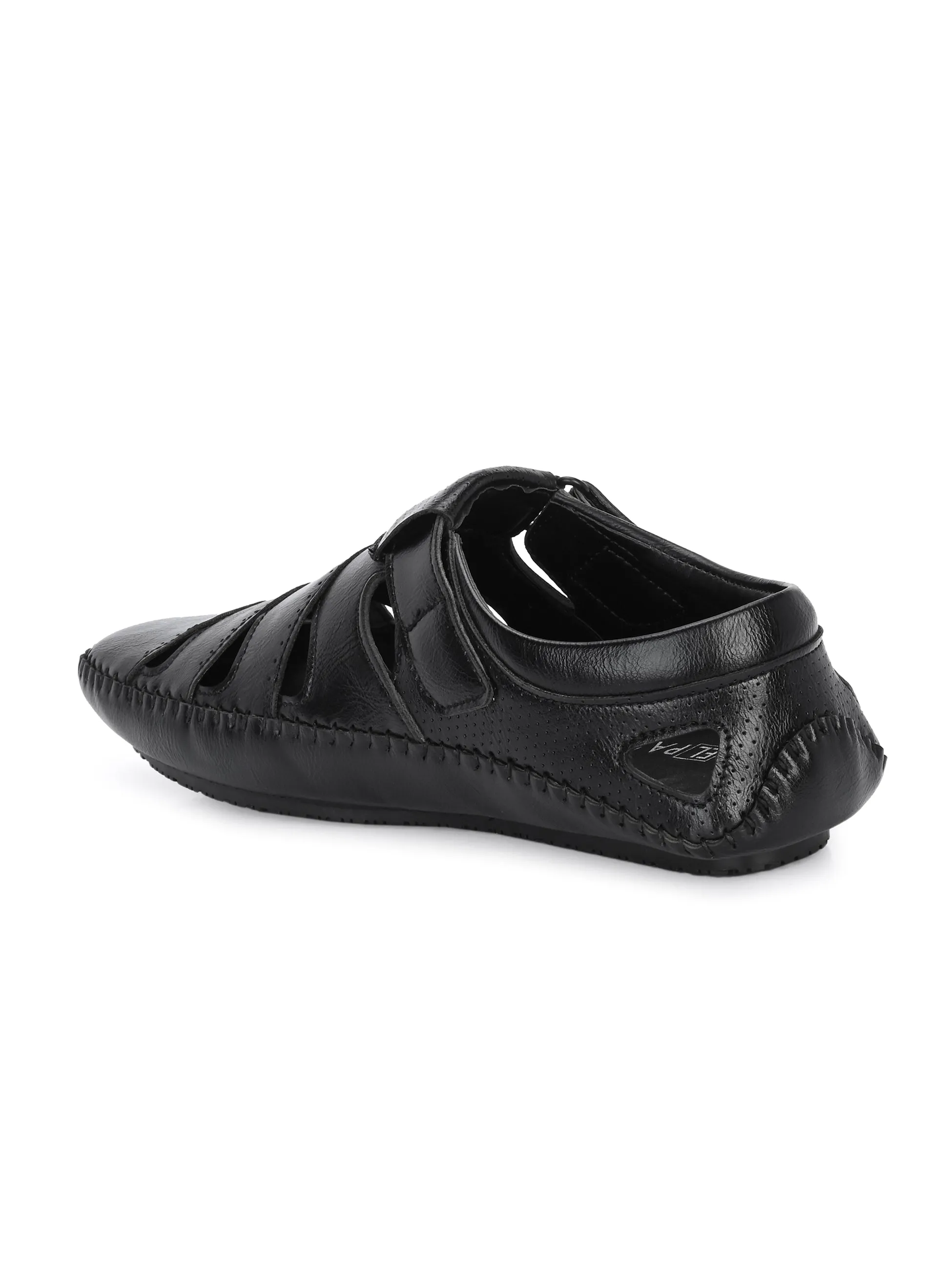 Sophisticated Black Leather Cutout Sandal