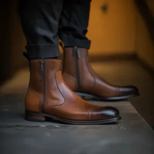 Tan Leather Campbell Slip On Zipper Toe Cap Boots for Men - Boots
