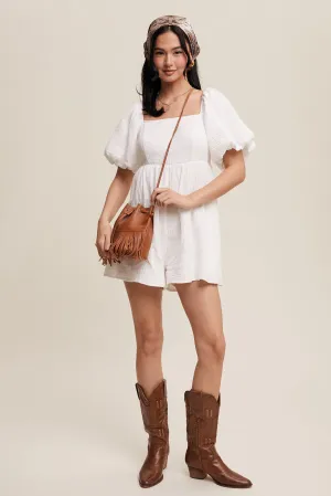 Textured Puff-Sleeve Romper