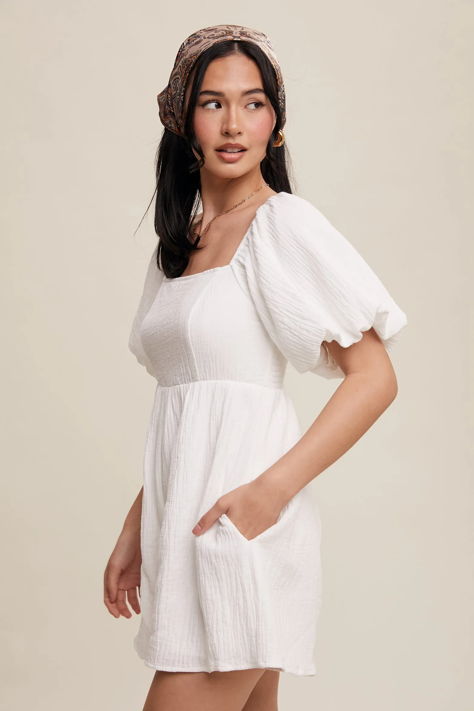 Textured Puff-Sleeve Romper
