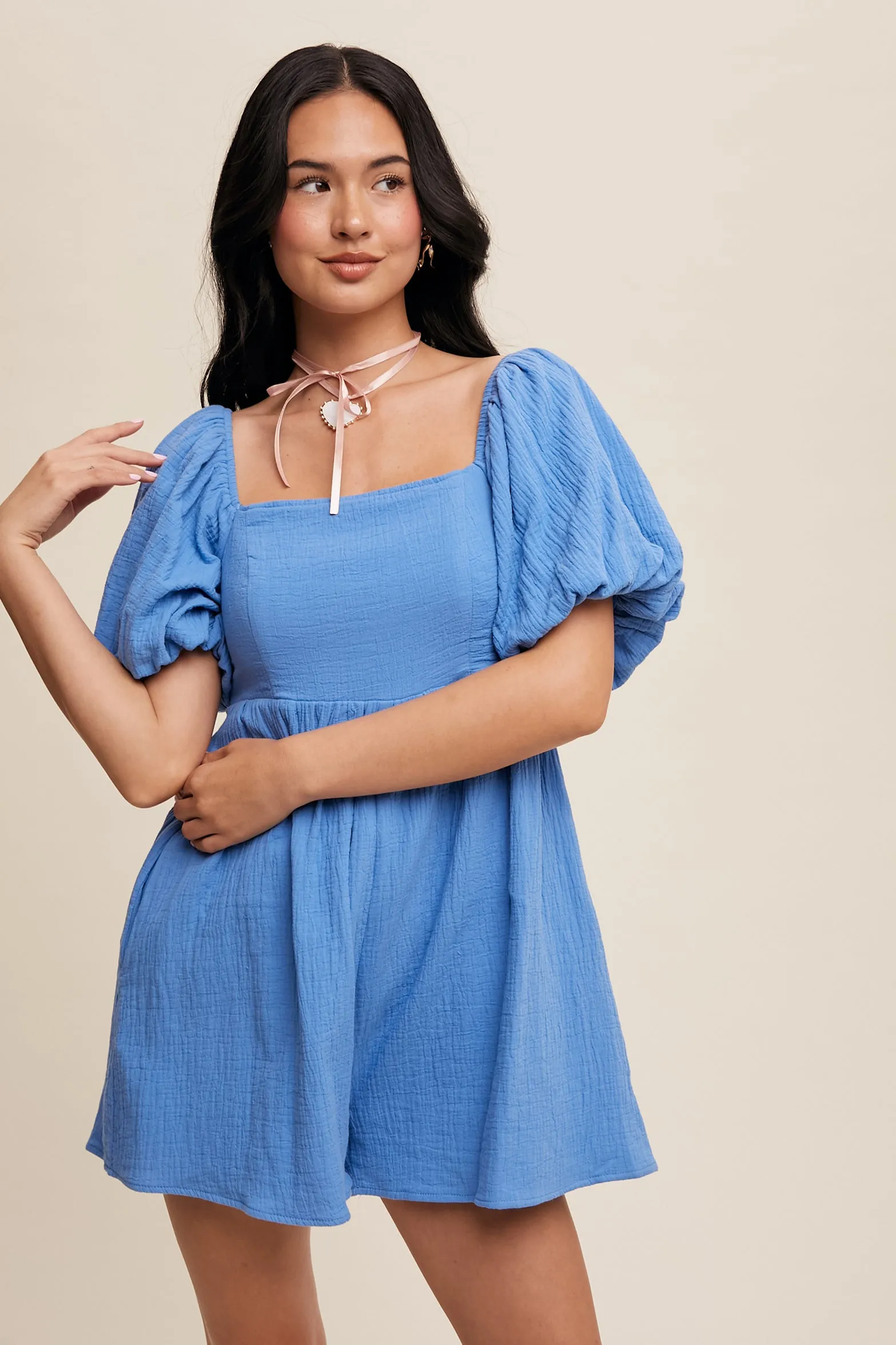 Textured Puff-Sleeve Romper