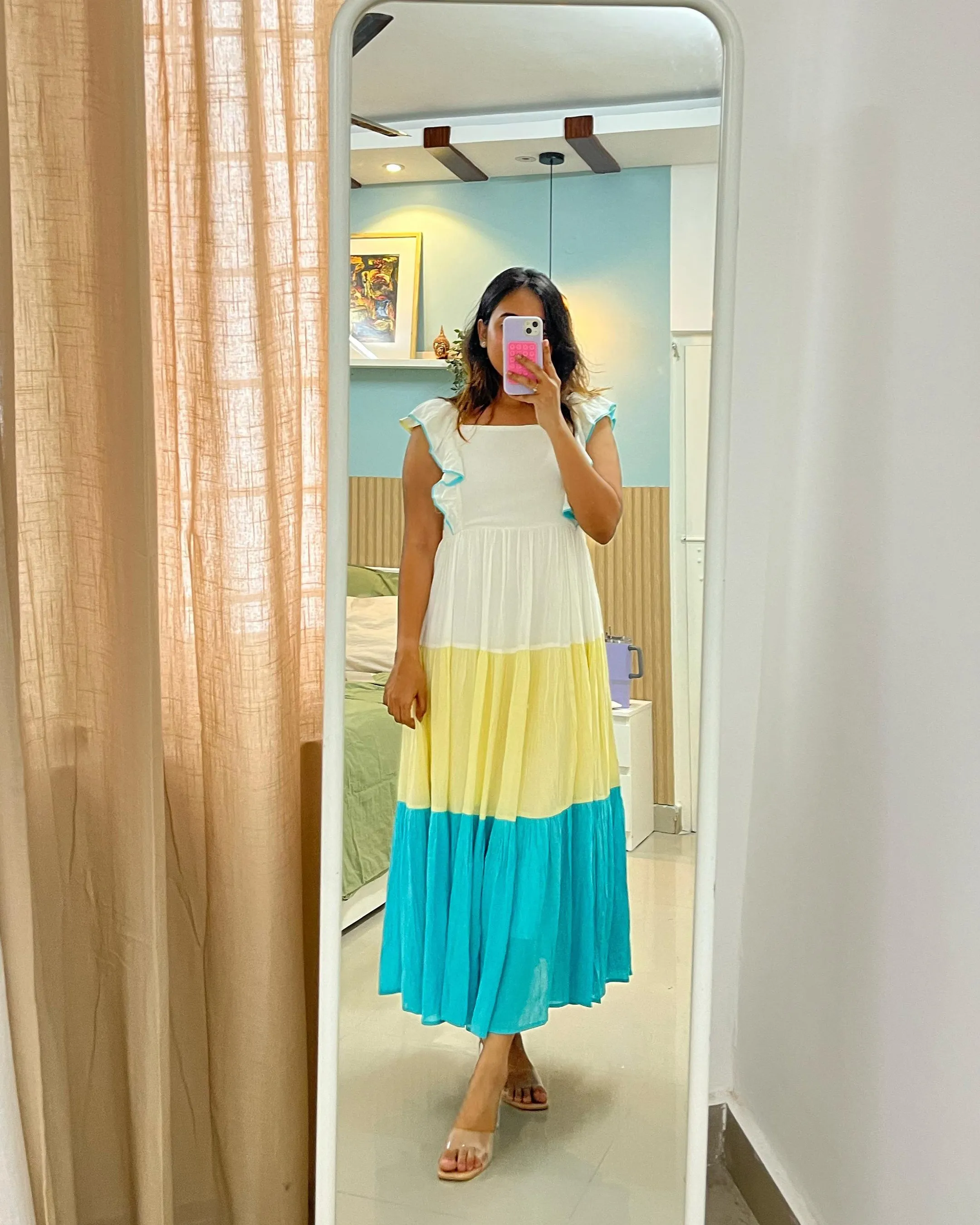 Tri-Color Cotton Maxi Dress