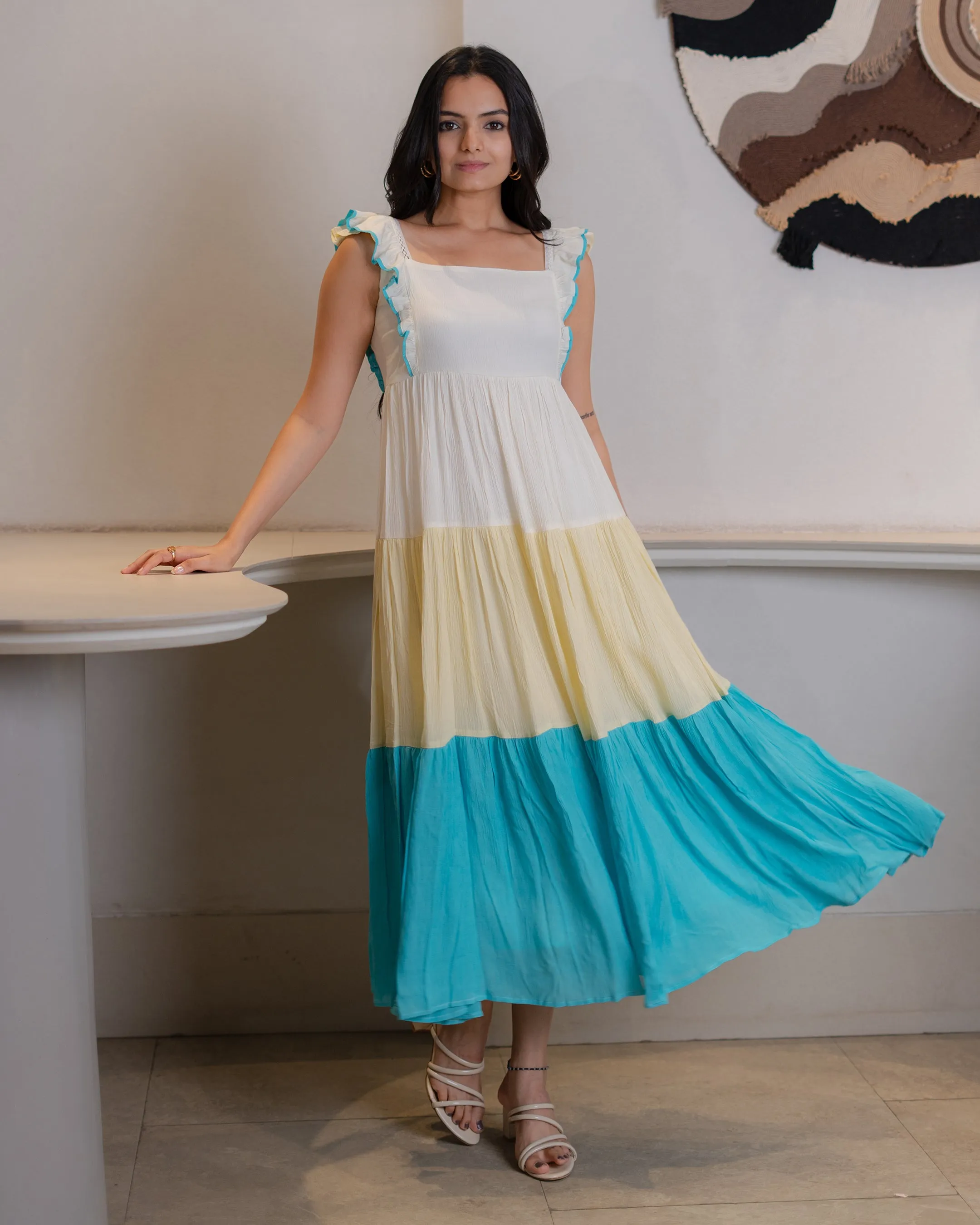 Tri-Color Cotton Maxi Dress
