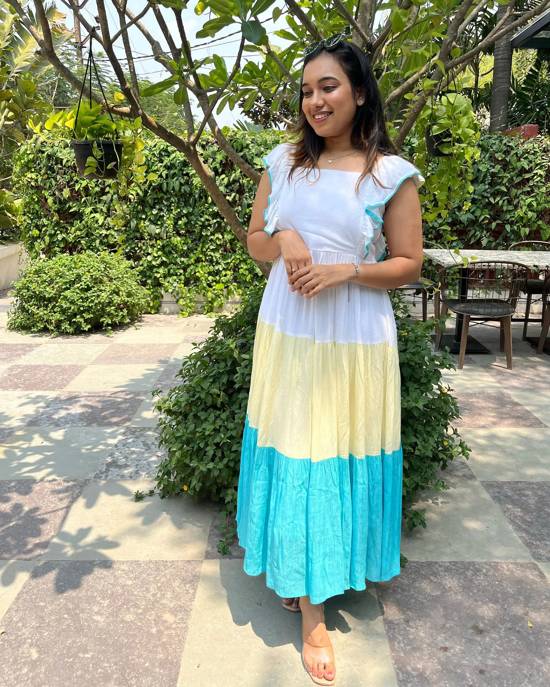 Tri-Color Cotton Maxi Dress