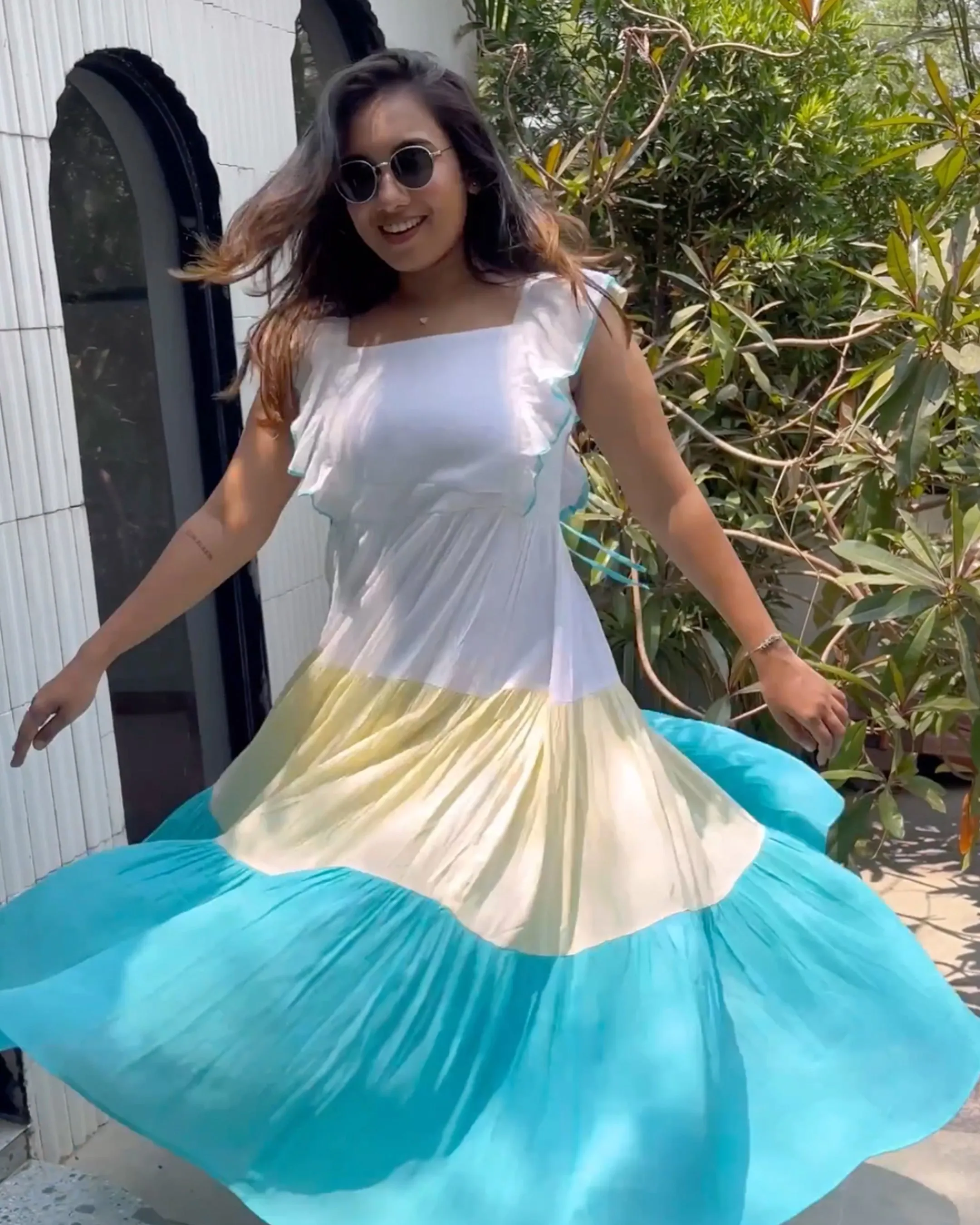 Tri-Color Cotton Maxi Dress