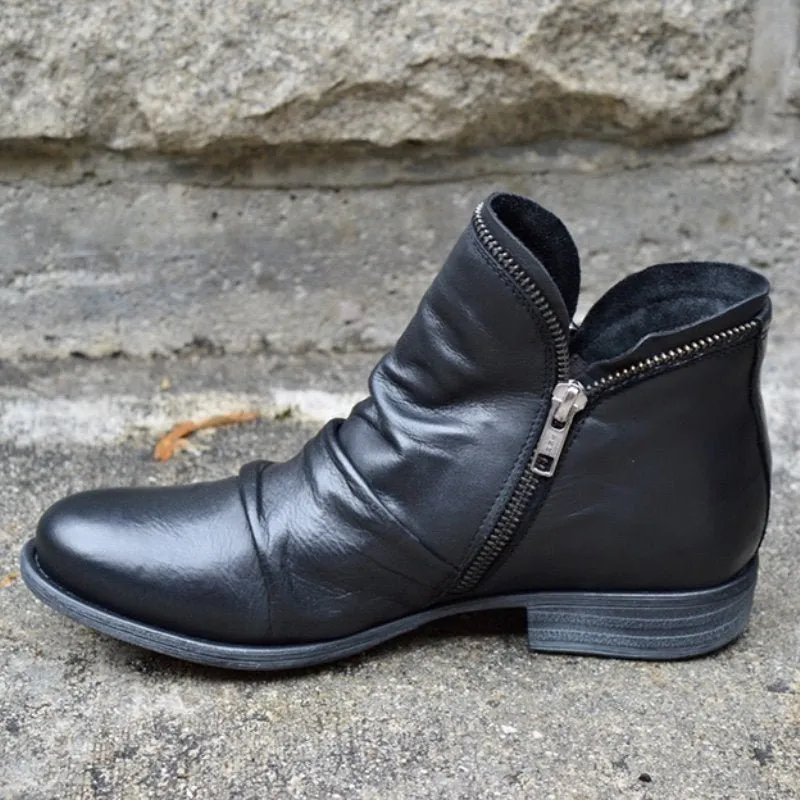 Viannele | Leather Boots with Zip Closure