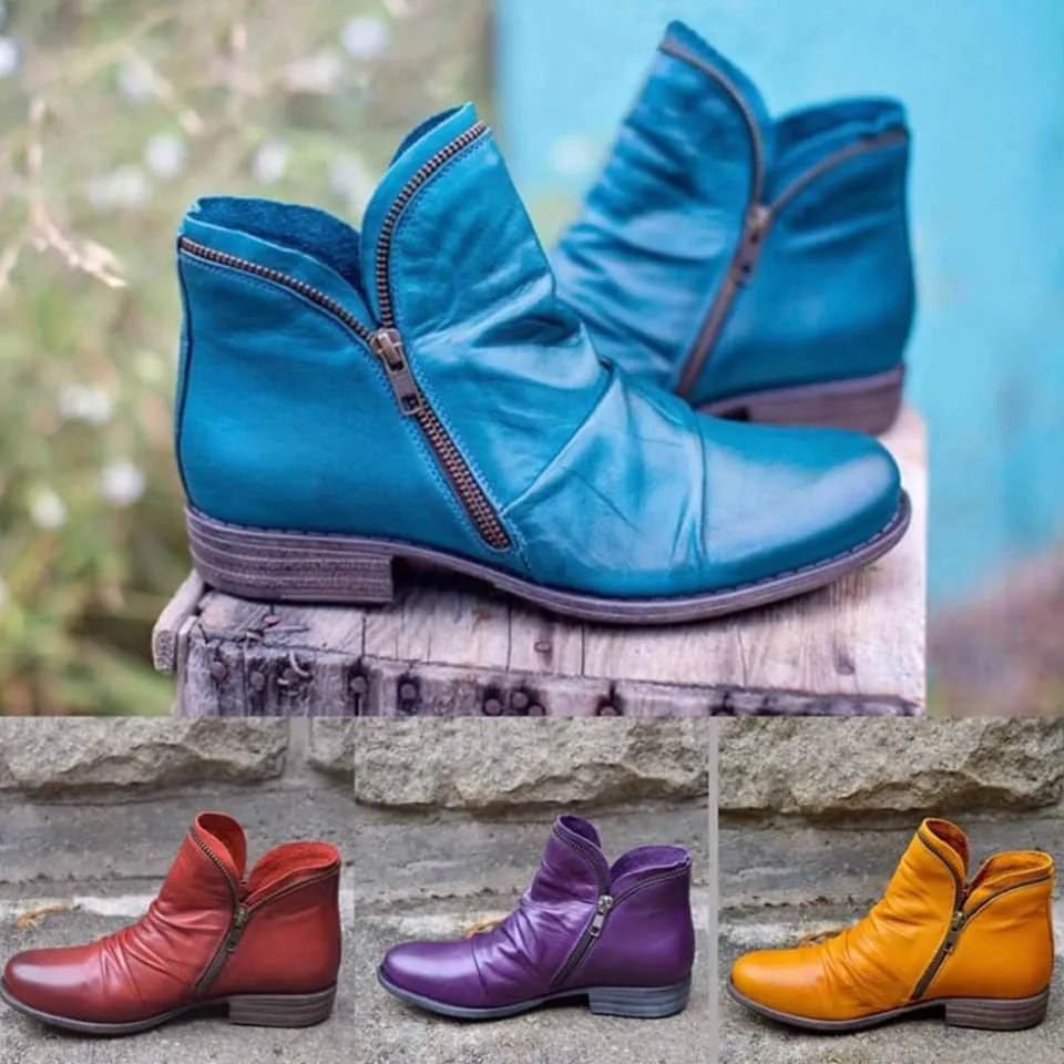 Viannele | Leather Boots with Zip Closure