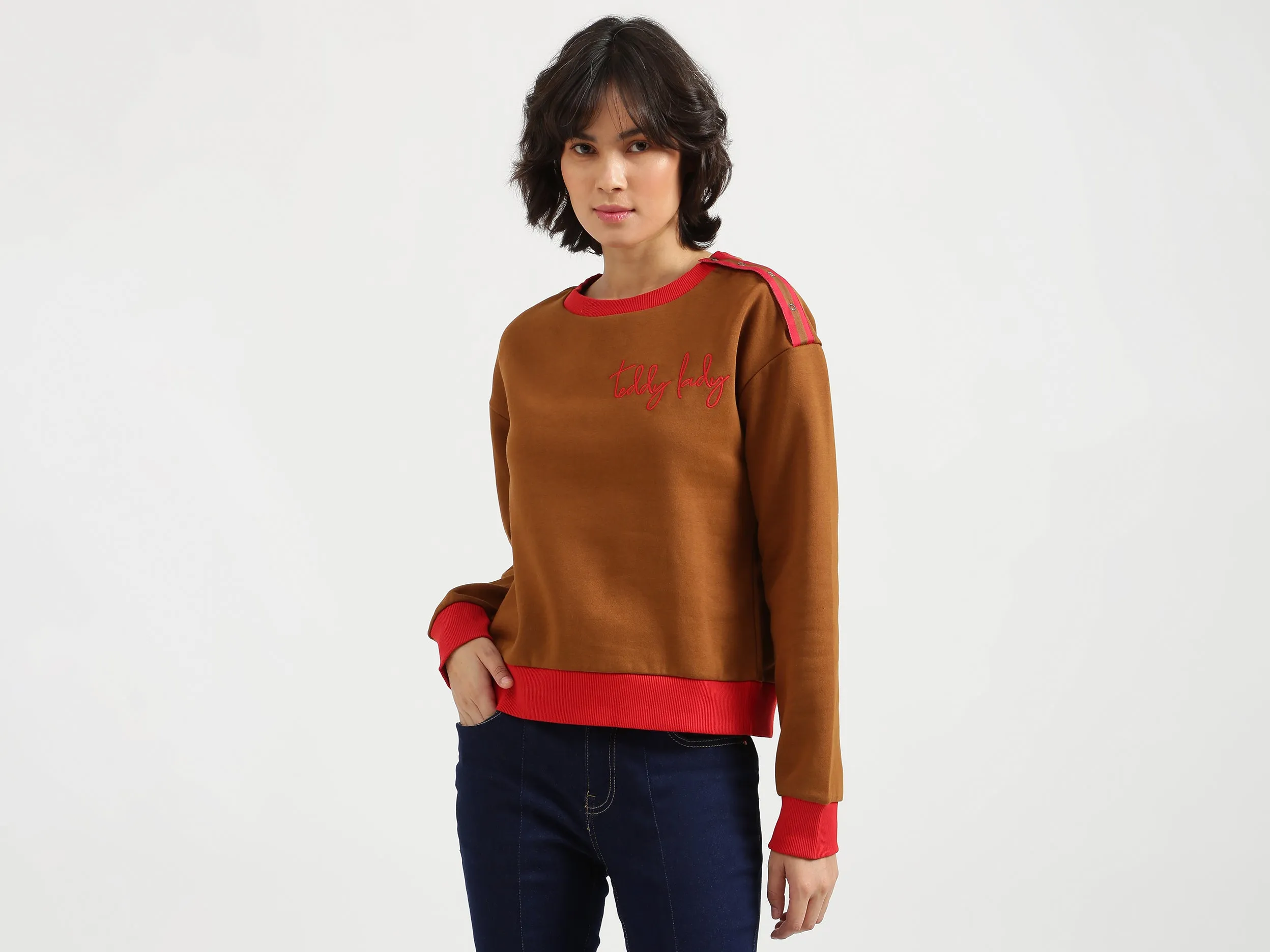 Women Colorblocked Closed Sweatshirt