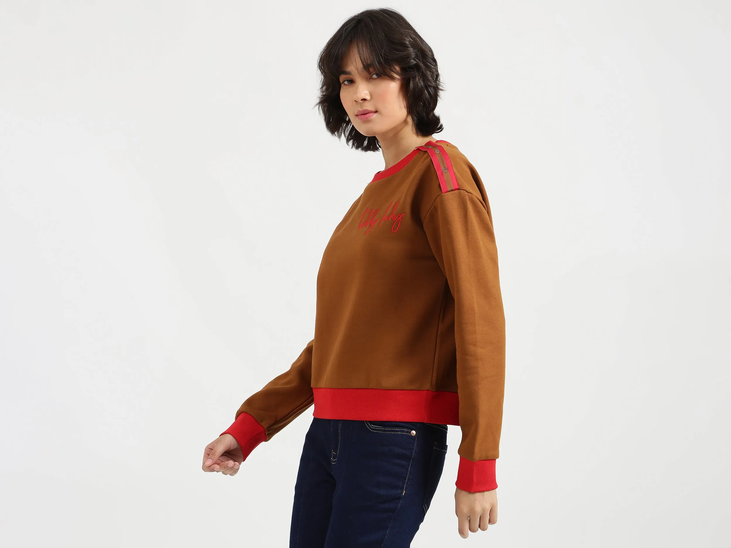 Women Colorblocked Closed Sweatshirt