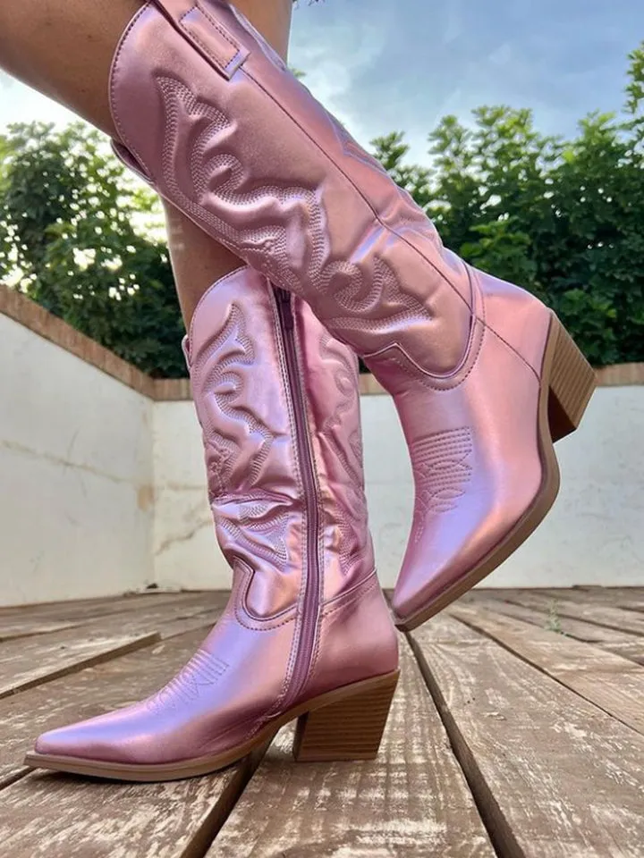 Women's Fashionable Knee-High Zippered Cowboy Boots