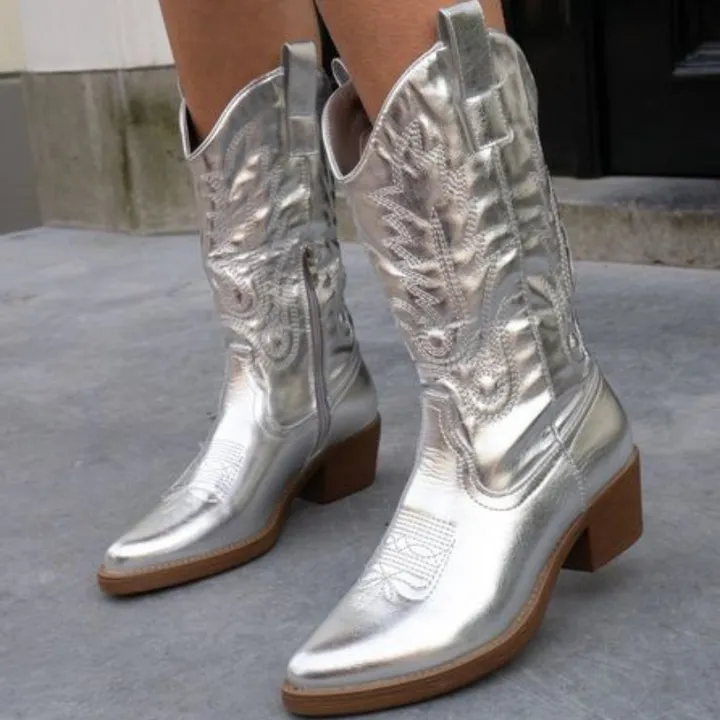 Women's Fashionable Knee-High Zippered Cowboy Boots